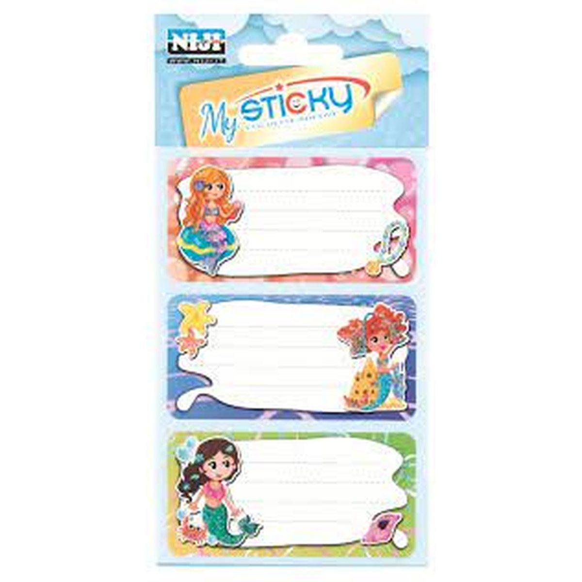 Lebez - busta 6 etichette adesive fantasia per quaderni - etichetta 7 x 3,5 cm - con particolari glitterati