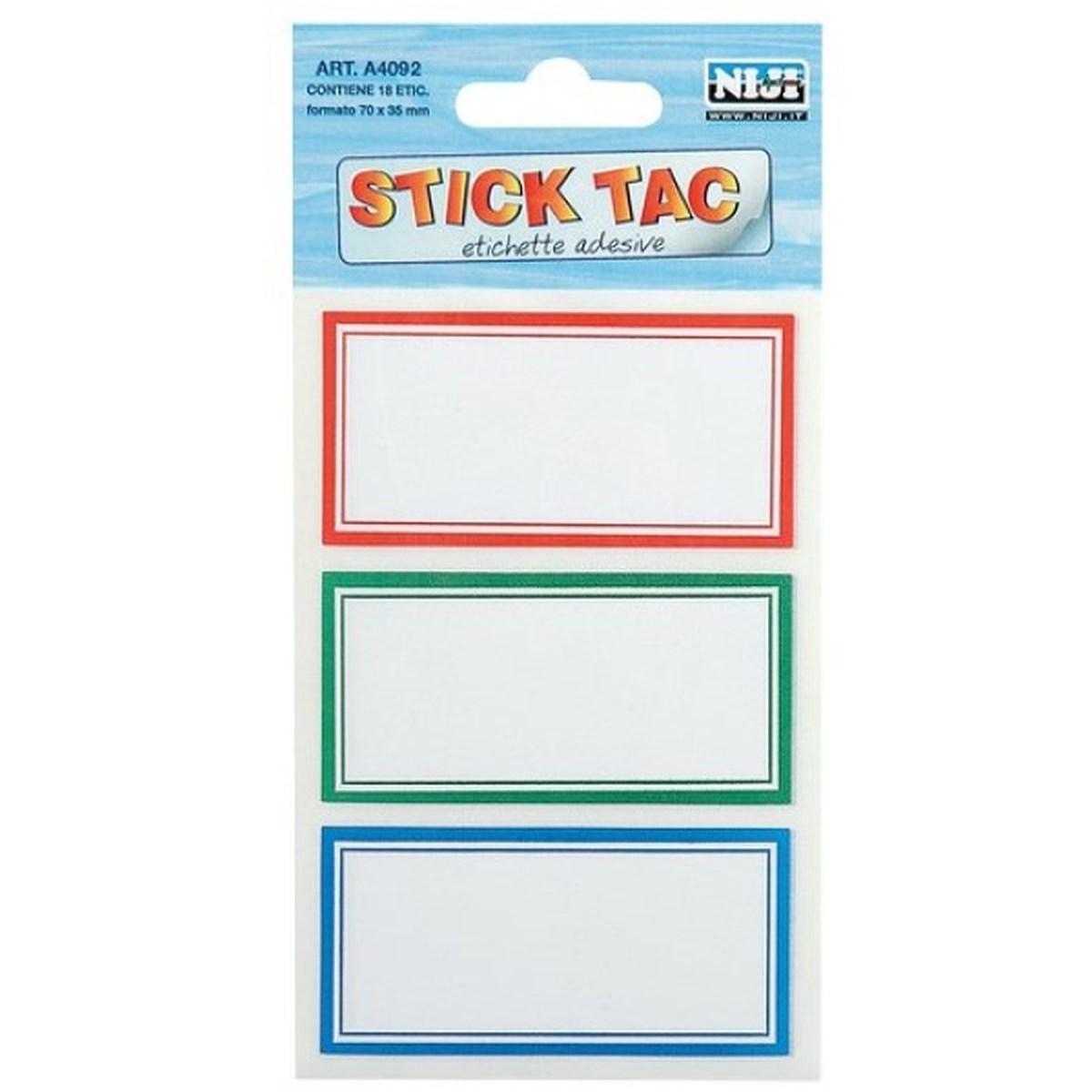 Lebez - busta 18 etichette adesive con bordo colorato in tre colori (blu verde rosso) - etichetta 7 x 3,5 cm