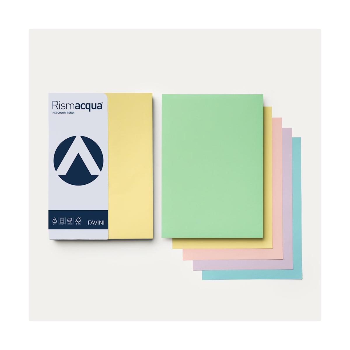 Favini - rismacqua small mix colori tenui - a4 - 90 gr/mq - 100 fogli