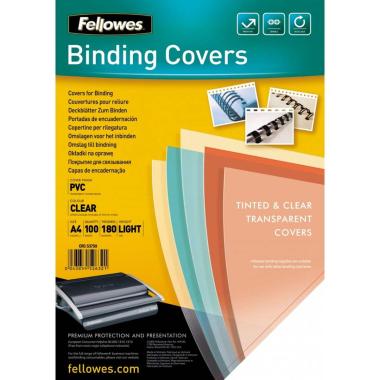 Fellowes - copertine per rilegatrice in pvc trasparente - 180 micron - 100 fogli -  formato a4 (210 x 297 mm)