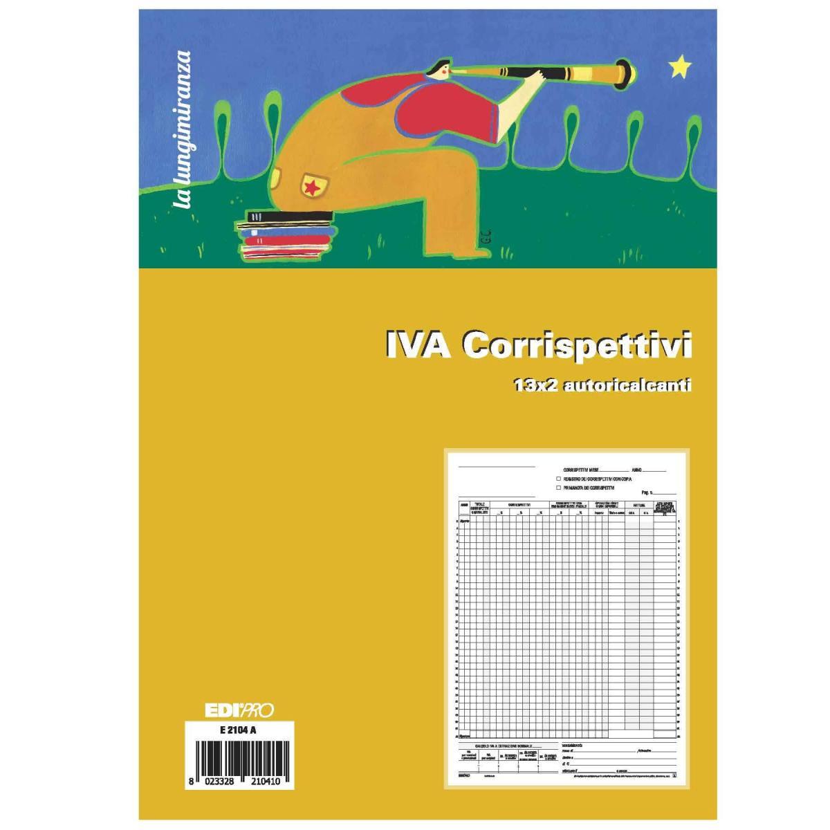 Edipro - registro prima nota iva corrispettivi - 13 fogli - 2 copie - 29,7 x 22,5 cm