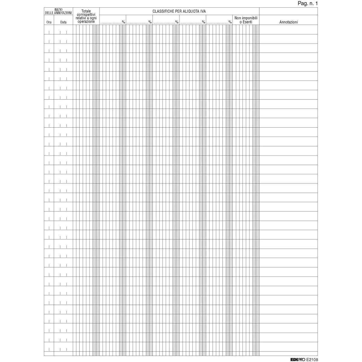 Edipro - registro corrispettivi mancato o irregolare funzionamento registratore di cassa - 46 pagine numerate - 31 x 24,5 cm