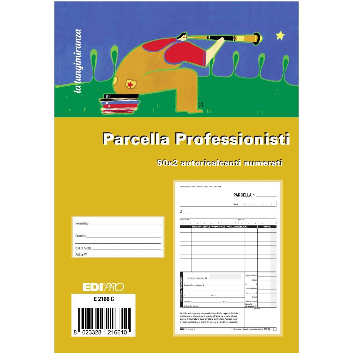 Edipro - blocco fattura, parcella professionisti 50 fogli x 2 copie autoricalcante numerata - formatp 22 x 14,8 cm
