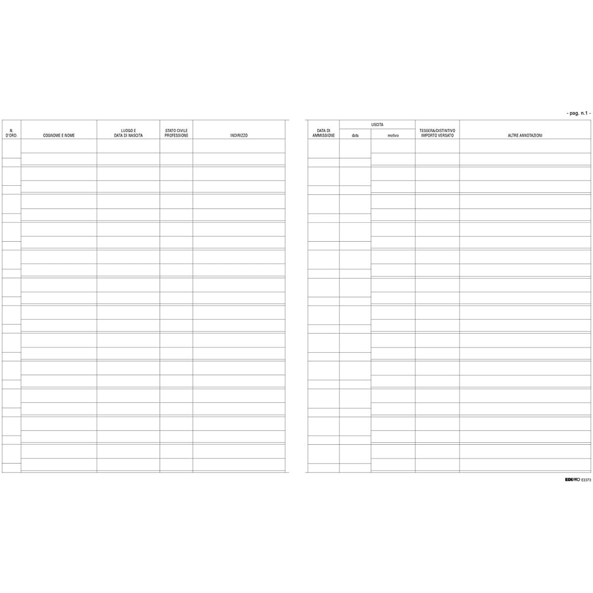 Edipro - libro soci per associazioni 47 pagine numerate - formato 31 x 24,5 cm