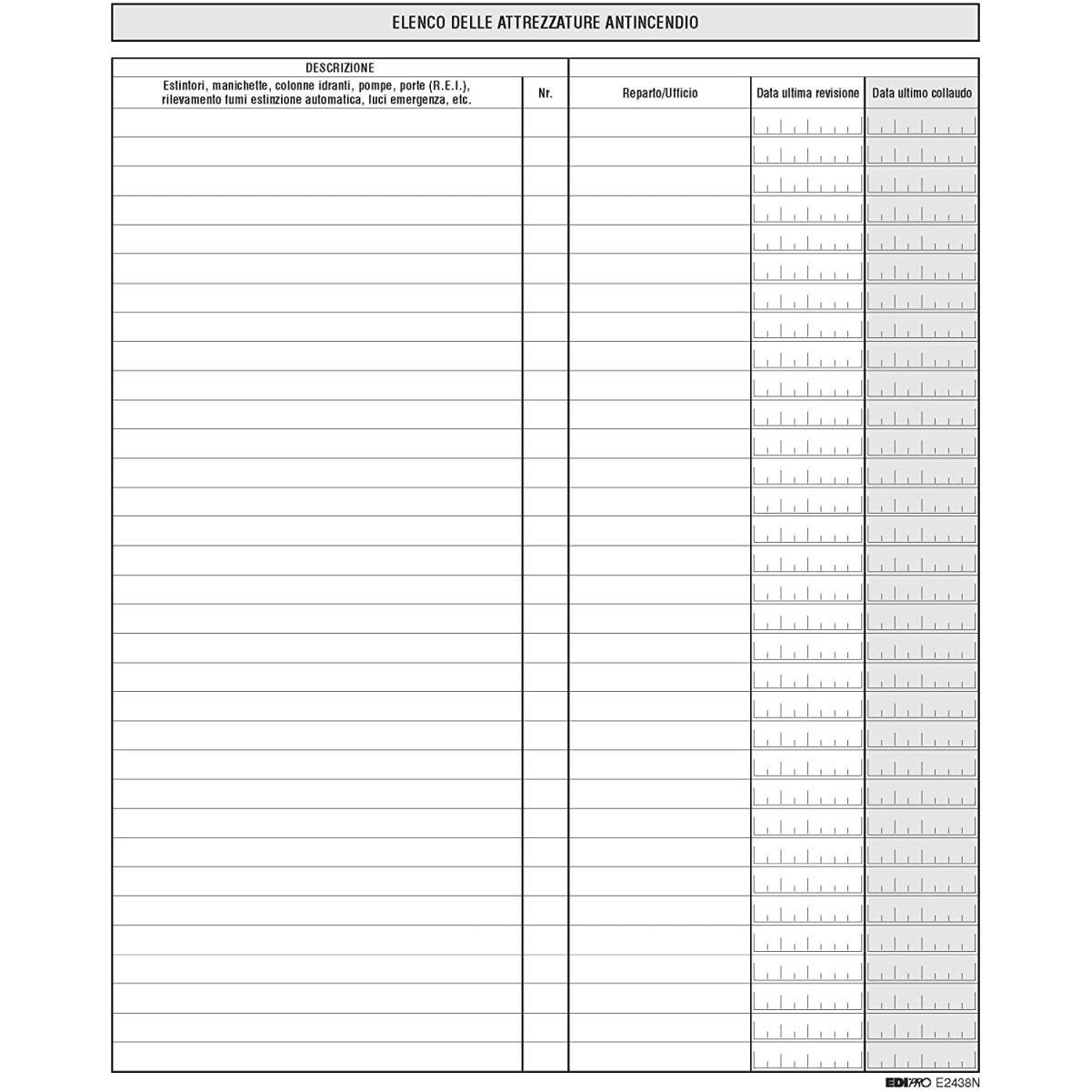 Edipro - registro controlli e manutenzione attrezzature antincendio 48 pagine - formato 31 x 24,5 cm