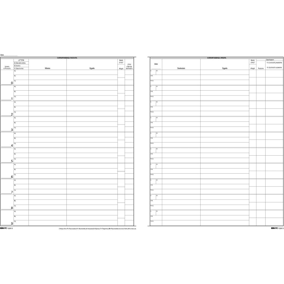 Edipro - registro protocollo corrispondenza arrivo-partenza 100 pagine copertina rilegata (rigida) - 31 x 24,5 cm
