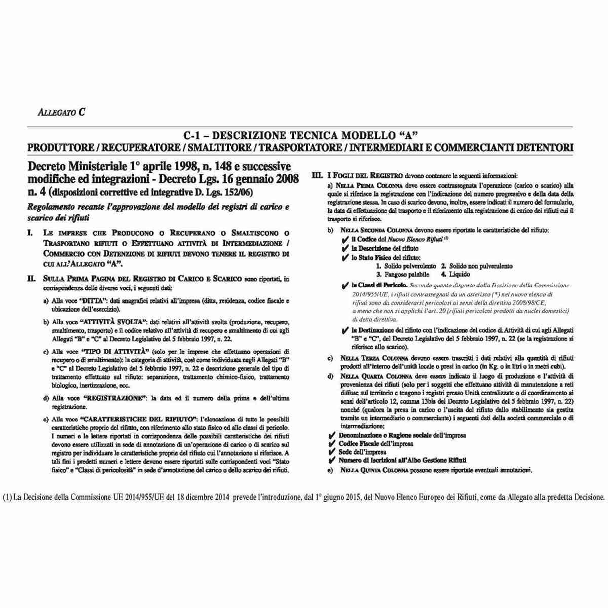 Edipro - blocco carico/scarico rifiuti detentori (modello a) 100 pagine numerate - formato 22,5 x 29,7 cm