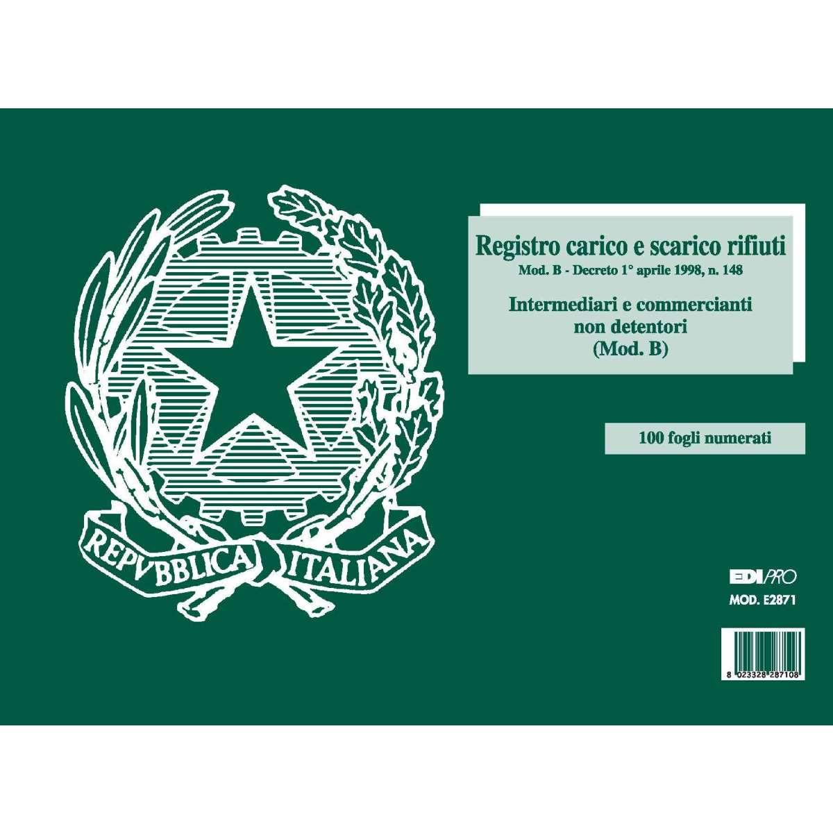 Edipro - blocco carico/scarico rifiuti non detentori (modello b) 100 pagine numerate - formato 22,5 x 29,7