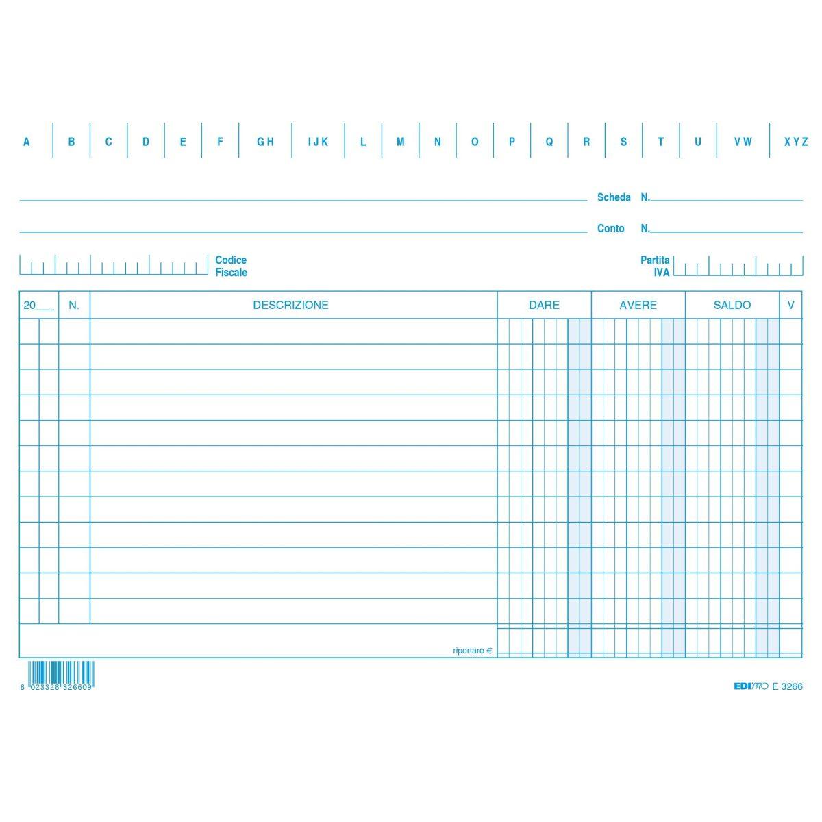Edipro - 100 schede dare/avere/saldo blu - formato 15 x 21 cm