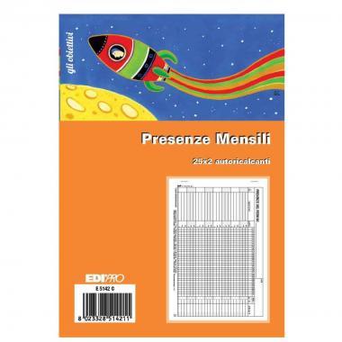 Edipro - blocco presenze mensili 25 x 2 copie autoricalcante - formato 14,8 x 22 cm