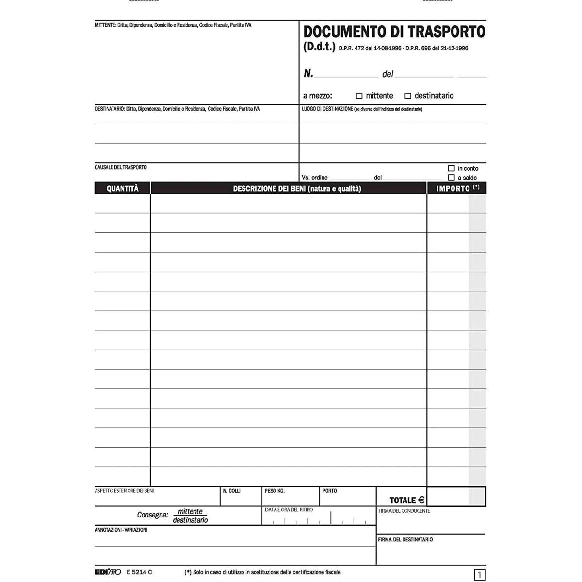 Edipro - blocco documento di trasporto 50 x 2 - 14.8 x 22 cm