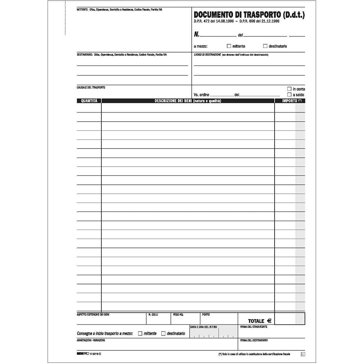 Edipro - blocco documento di trasporto 50 x 2 autoricalcante - formato 29.7 x 22 cm