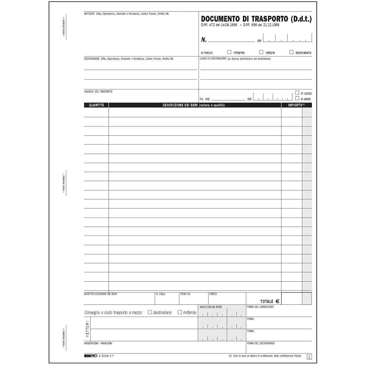 Edipro - blocco documento di trasporto 33 x 3 autoricalcante - formato 29.7 x 22 cm