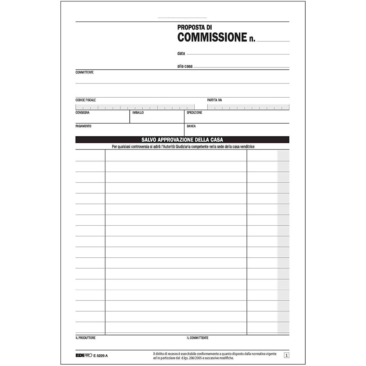 Edipro - blocco copia commissione 50 x 2 autoricalcante - formato 22 x 14,8 cm