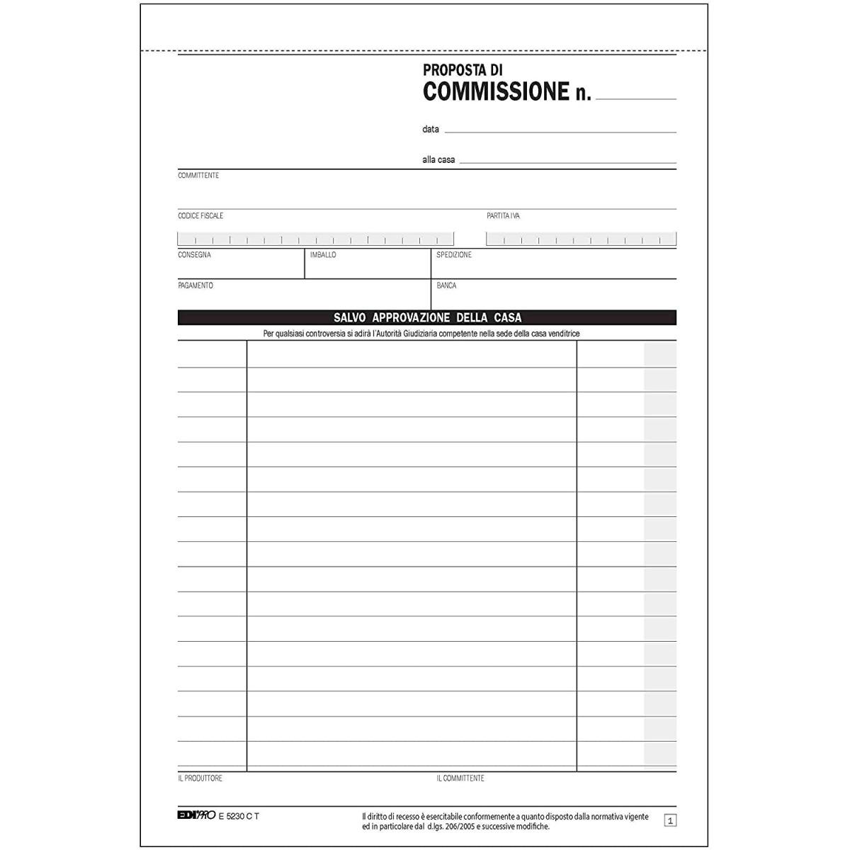 Edipro - blocco copia commissione 33 x 3 autoricalcante - formato 22 x 14,8 cm