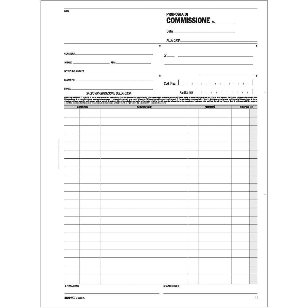 Edipro - blocco copia commissione 50 x 2 autoricalcante - formato 29,7 x 22 cm