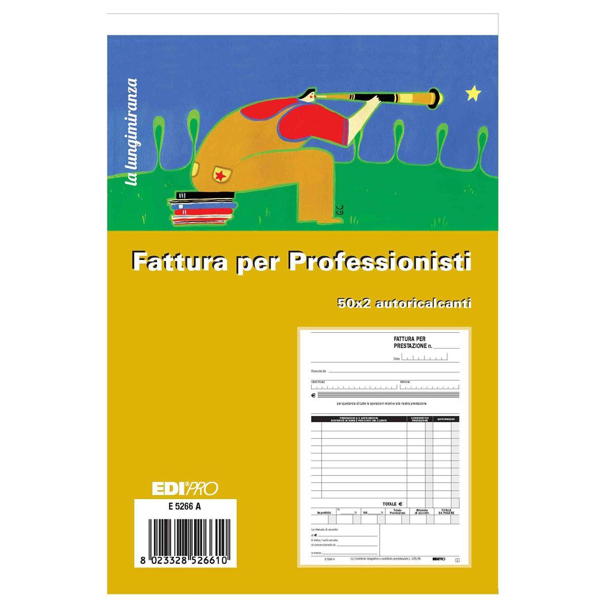 Edipro - blocco fattura professionisti 50 x 2 autoricalcante - formato 22 x 14,8 cm