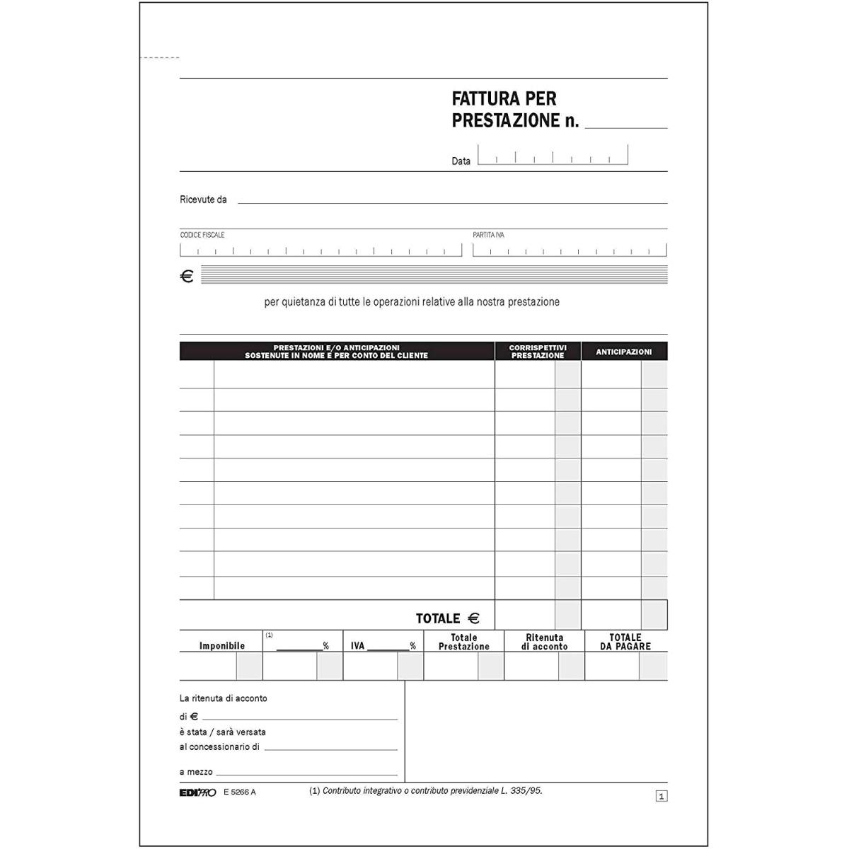 Edipro - blocco fattura professionisti 50 x 2 autoricalcante - formato 22 x 14,8 cm