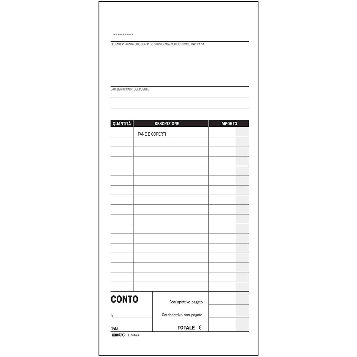 Edipro - blocco conto ristorante 100 fogli uso mano - formato 9,9 x 22 cm