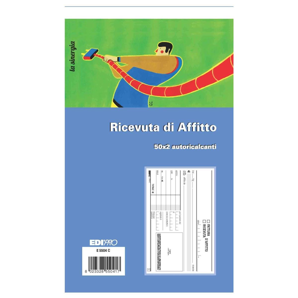 Edipro - blocco ricevuta daffitto 50 x 2 autoricalcante - formato 9,9 x 17 cm