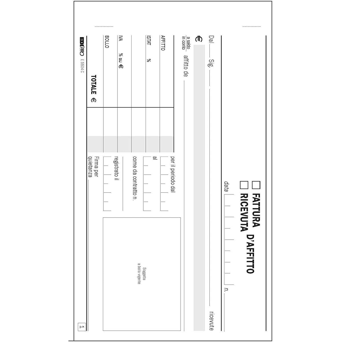 Edipro - blocco ricevuta daffitto 50 x 2 autoricalcante - formato 9,9 x 17 cm