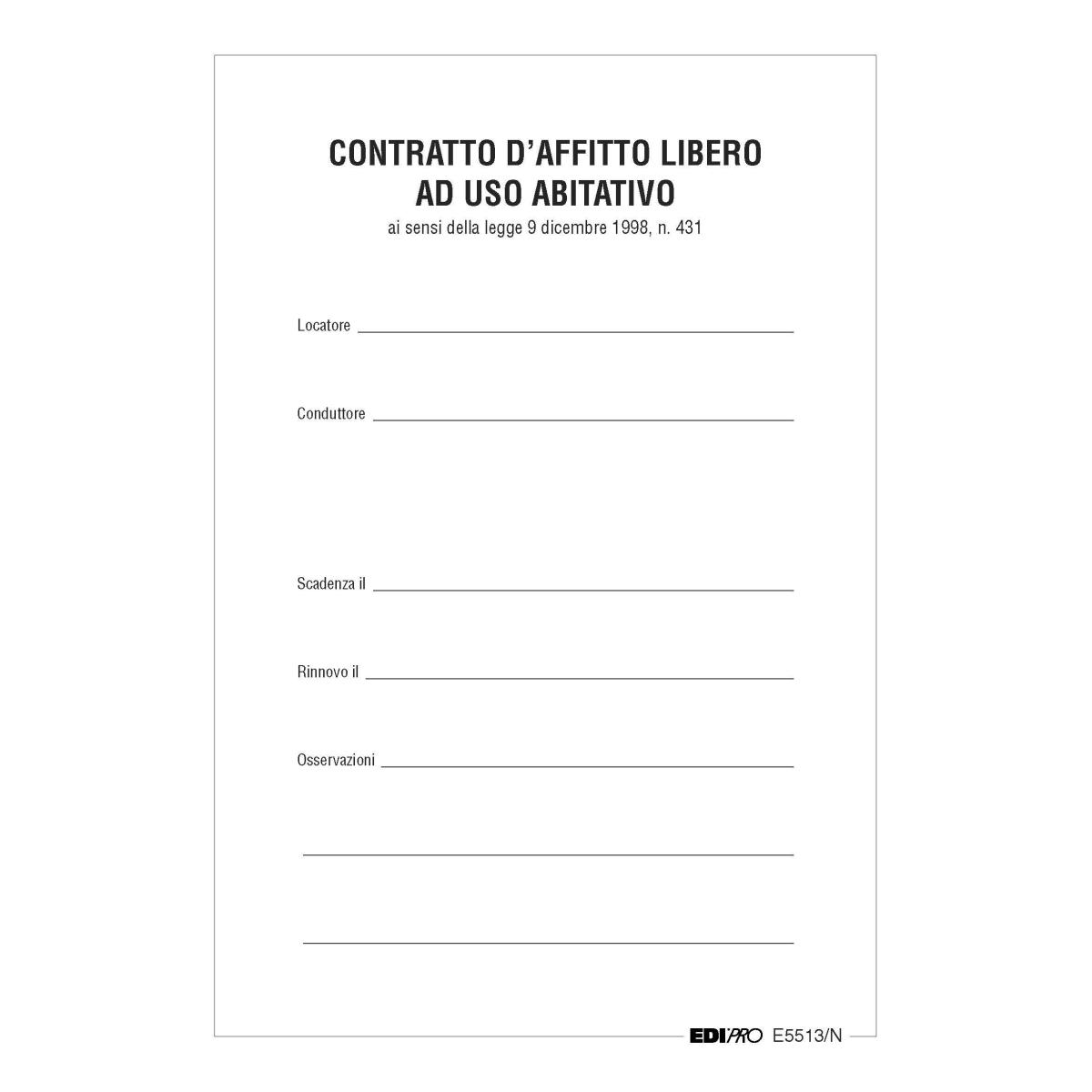 Edipro - contratto locazione uso abitazione libero - formato 29,7 x 21 cm