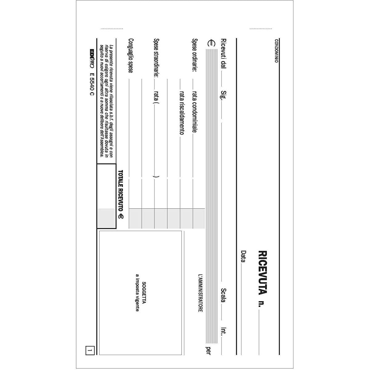 Edipro - blocco ricevuta di condominio 50 x 2 autoricalcante - formato 29,7 x 21 cm