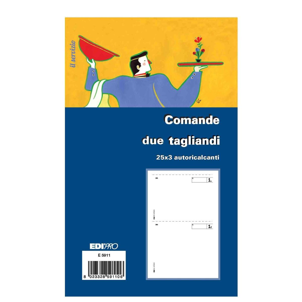 Edipro - blocco comande 2 tagliandi 25 x 3 autoricalcante - foirmato 17 x 9,9 cm