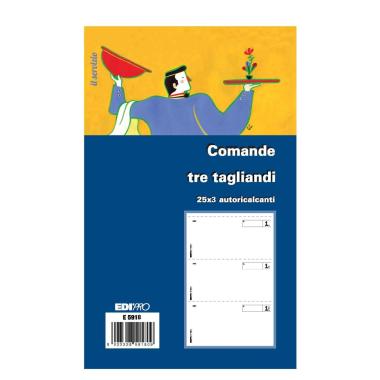 Edipro - blocco comande 3 tagliandi 25 x 3 autoricalcante - formato 17 x 9,9 cm