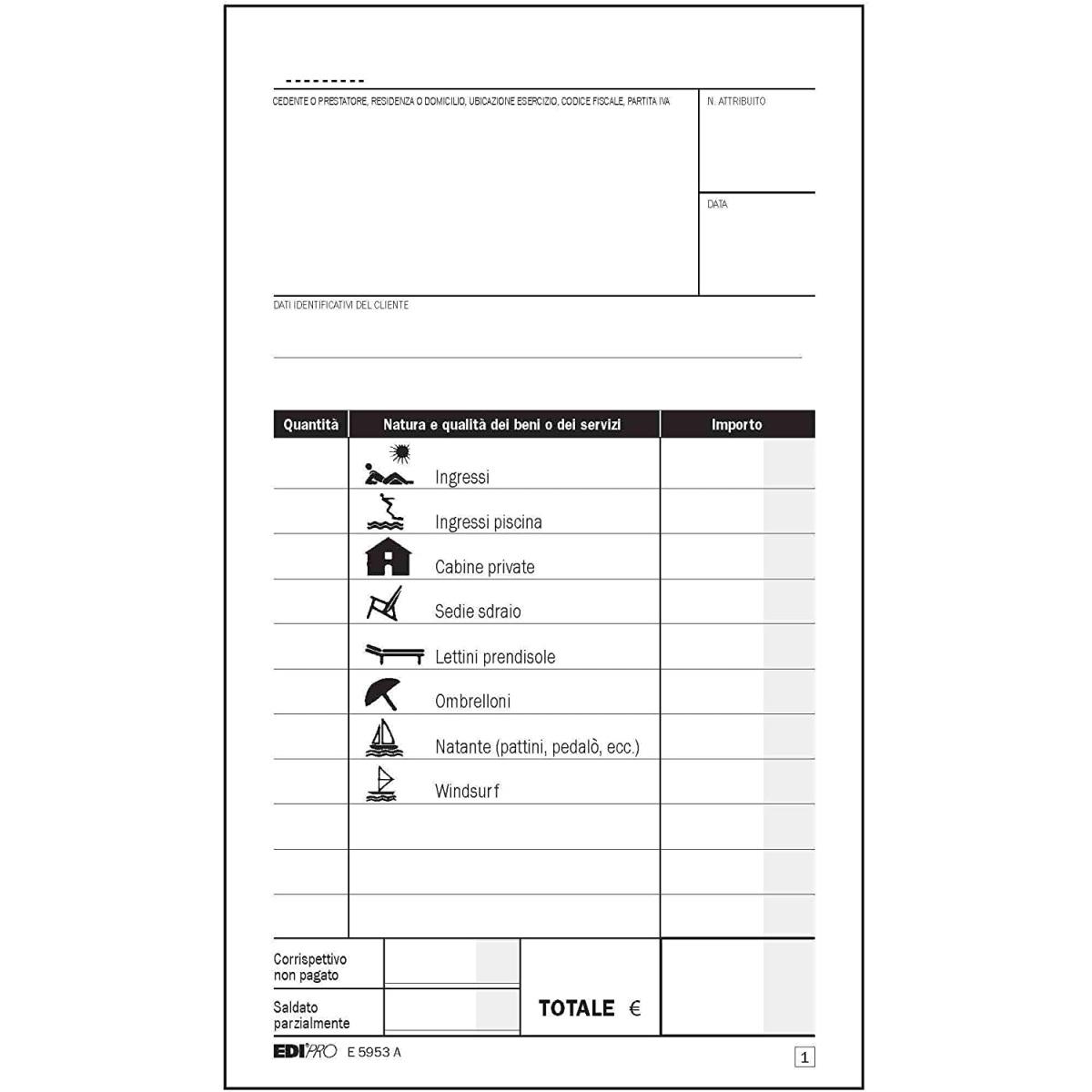 Edipro - blocco conti servizi balneari 50 x 2 autoricalcante - formato 17 x 9,9 cm