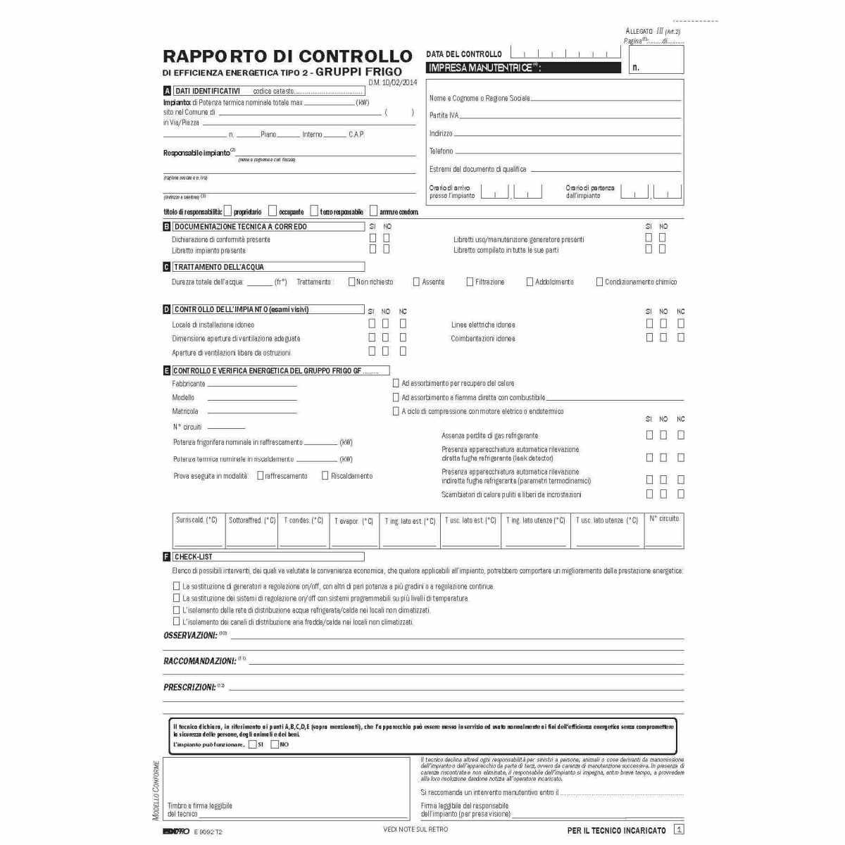 Edipro - rapporto di controllo di efficienza energetica tipo 2 snap 3 copie - formato 29,7 x 21 cm - blister da 25 pz