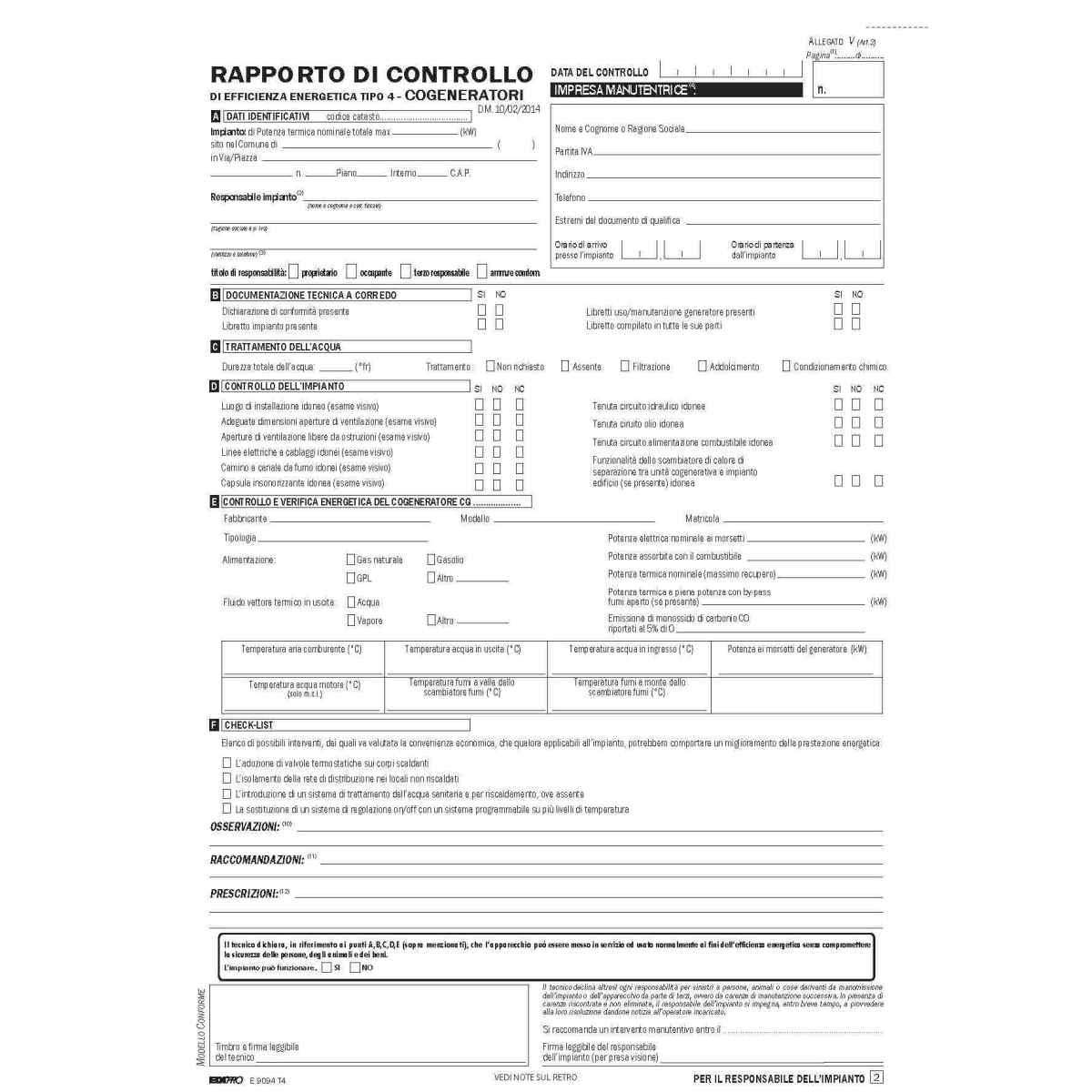 Edipro - rapporto di controllo di efficienza energetica tipo 4 snap 3 copie - formato 29,7 x 21 cm - blister da 25 pz