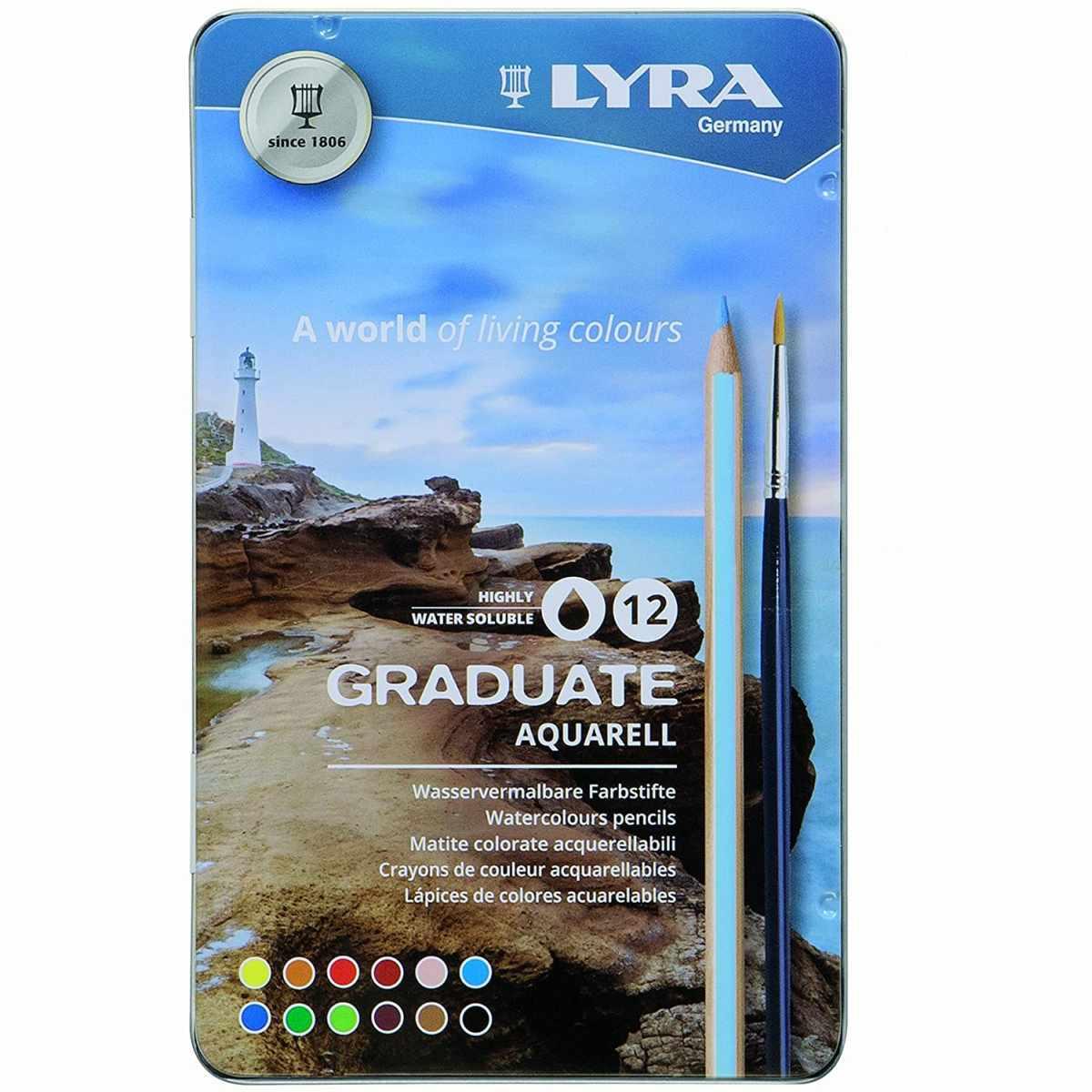 Lyra graduate aquarell - scatola in metallo da 12 pz