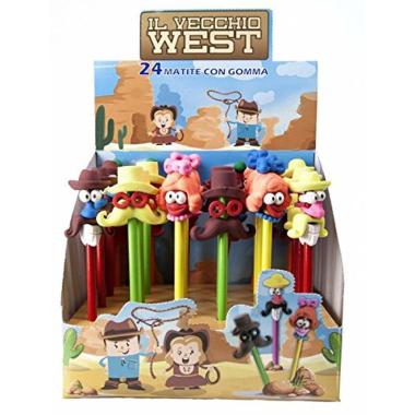 Matita con gomme - vecchio west - faccine assortite