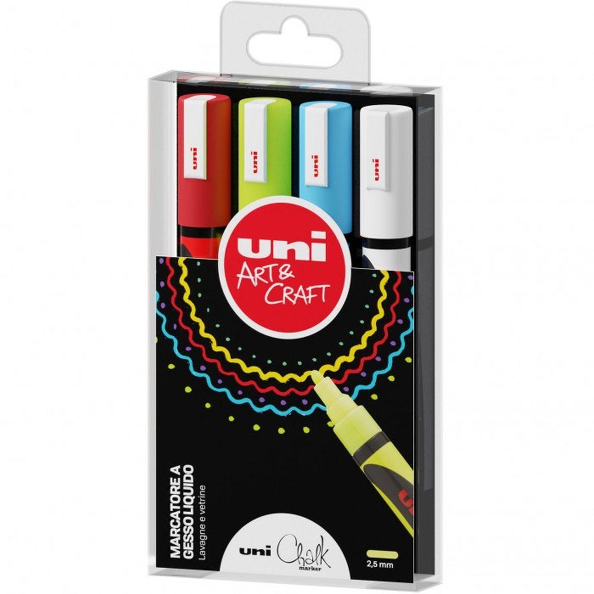 Marcatore gesso liquido chalk punta media ( 2,5 mm. ) set 4 colori uni mitsubishi