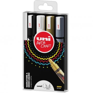 Marcatore gesso liquido chalk punta media ( 2,5 mm. ) set 4 colori uni mitsubishi