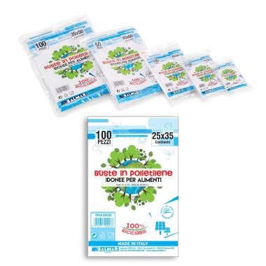 B-pack - buste polietilene idonee per alimenti, riciclabili e multiuso -  formato 25 x 35 cm - confezione da 100 pz con zip richiudibile