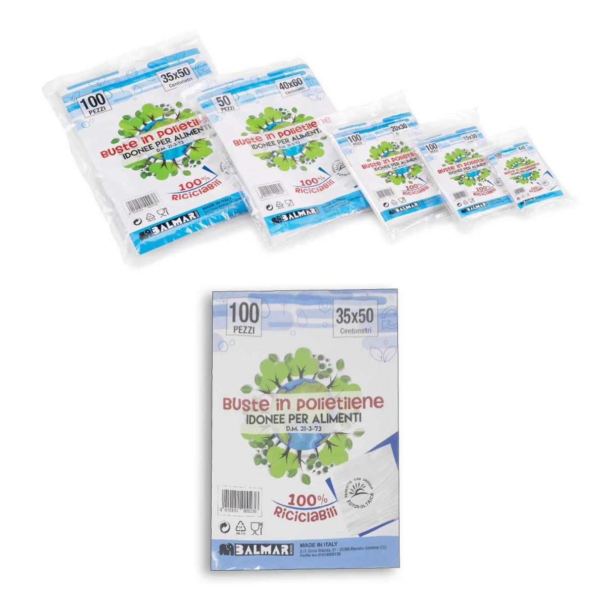 B-pack - buste polietilene idonee per alimenti, riciclabili e multiuso -  formato 35 x 50 cm - confezione da 100 pz con zip richiudibile