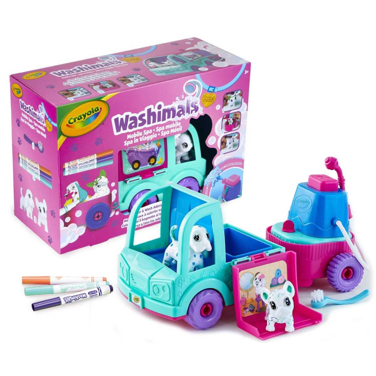 Crayola washimals - set spa in viaggio, per giocare, colorare e fare il bagnetto ai cuccioli, gioco e regalo, da 3 anni