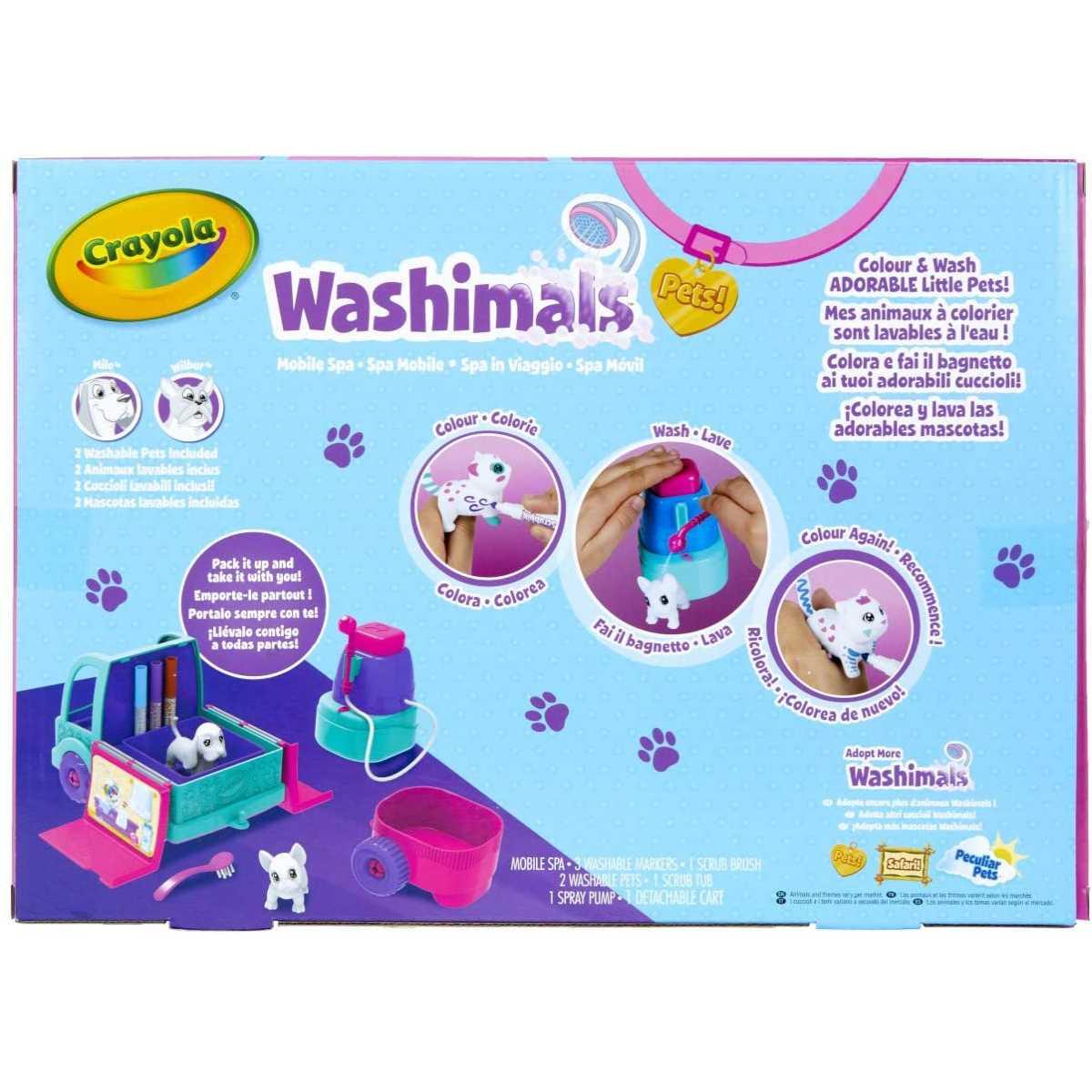 Crayola washimals - set spa in viaggio, per giocare, colorare e fare il bagnetto ai cuccioli, gioco e regalo, da 3 anni