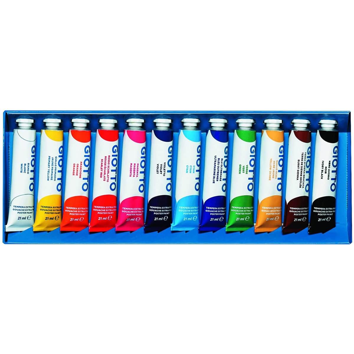 Giotto tempera extra in tubetto 21 ml - confezione da 12 colori