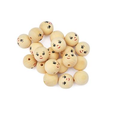 Deco - faccine in legno con visi espressivi colore naturale - Ø 30 mm - 20 pz