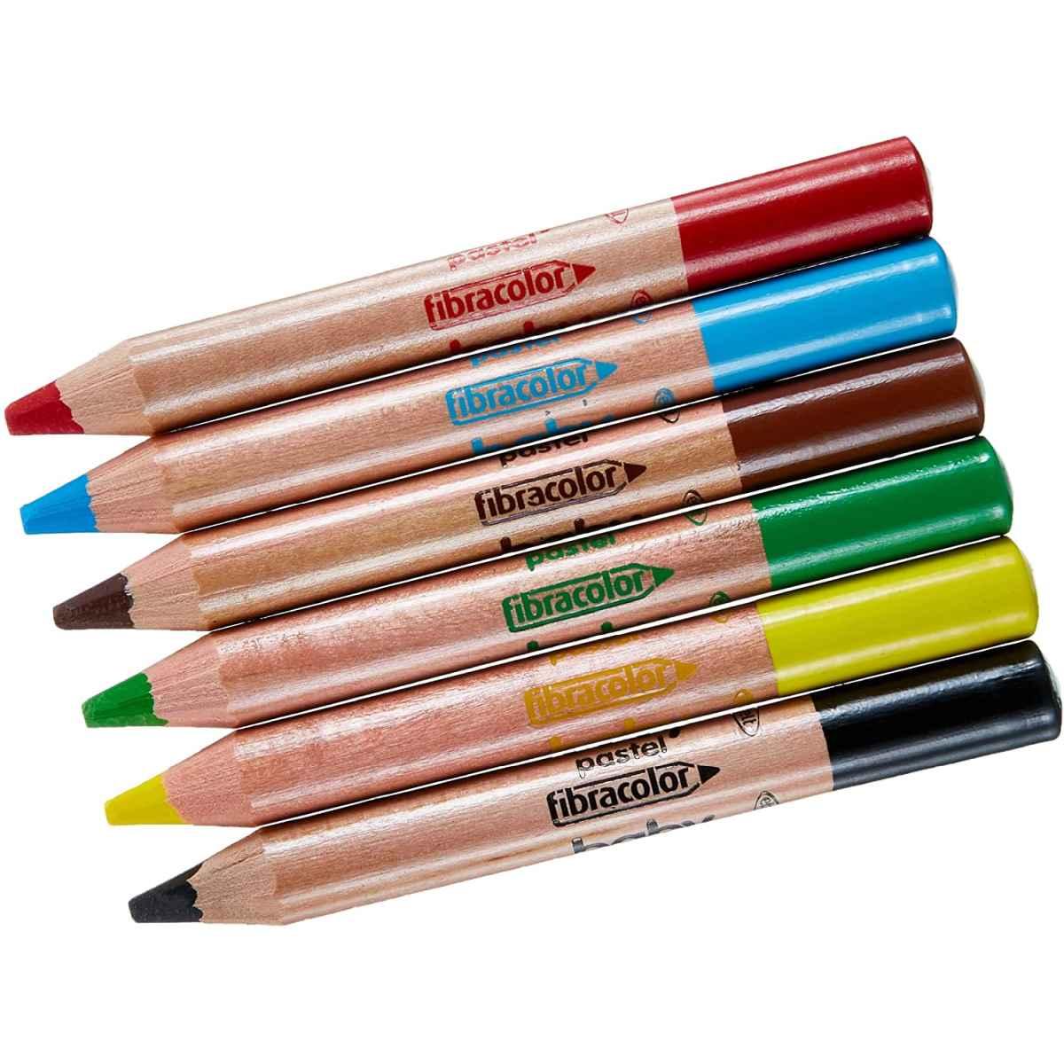 Fibracolor baby pastel - pastelli maxi in legno con mina a cera punta grossa - confezione da 6 colori