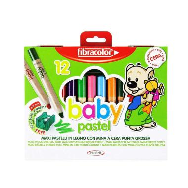 Fibracolor baby pastel - pastelli maxi in legno con mina a cera punta grossa - confezione da 12 pz