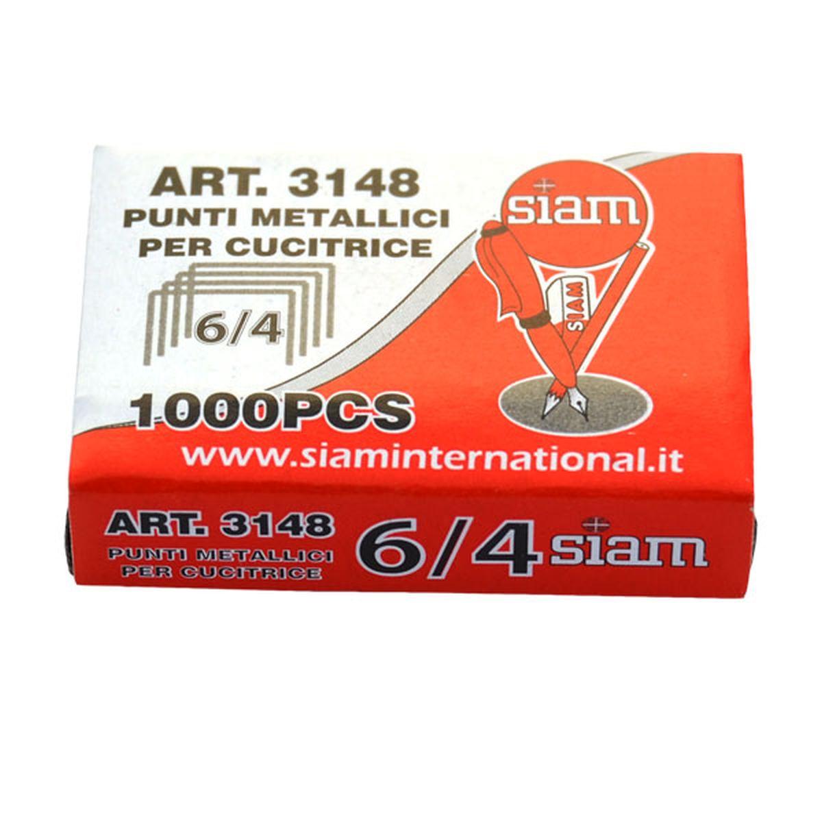 Siam - punti metallici in acciaio cromato per cucitrici nr 48 - 1000 punti per scatola - 6/4 - capacitÀ fogli da 2 a 15