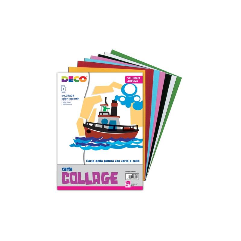 Album collage - carta vellutata adesiva  - 7 fogli da cm 24x34 - colori assortiti