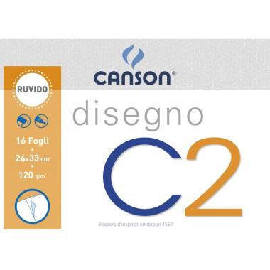 Canson - album disegno c2 ruvido - 16 fogli - formato 24 x 33 cm - carta 120 gr - blocco collato sul lato corto