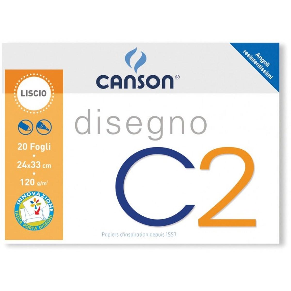 Canson - album disegno c2 liscio - 4 angoli - formato 24 x 33 cm - 20 fogli - carta 120 gr