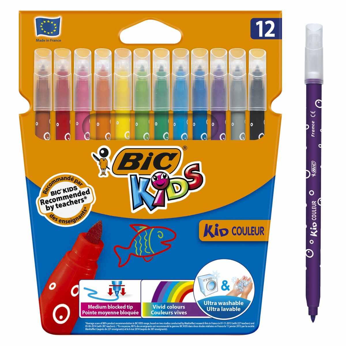 Bic kids - kid couleur - pennarello colorato utra lavabile - astuccio da 12 pz