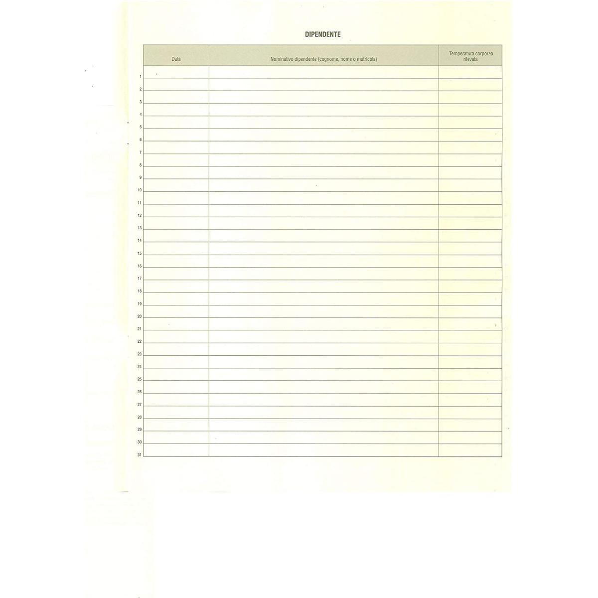 Edipro - registro rilevazione temperatura corporatura dipendenti 32 pagine - formato 31 x 24,5 cm